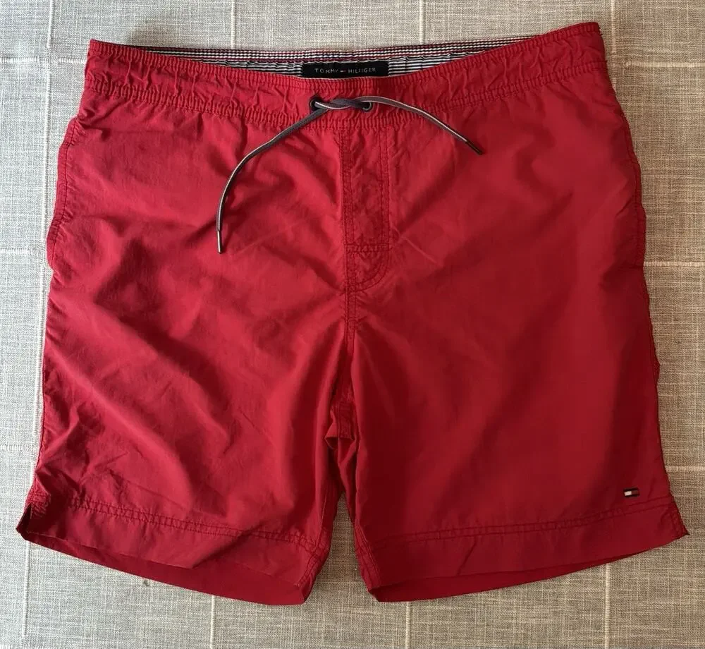 Tommy Hilfiger Swim Trunks Mens M Red Mesh Lined Drawstring Preppy Streetwear‎